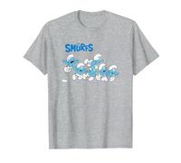 Les Schtroumpfs Tous excités T-Shirt, Homme, Gris Chiné, 5XL