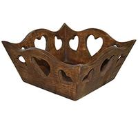 Les Sculpteurs du Lac AR042 Panier avec Coeurs Découpés Main Carré Bois 20 x 20 x 6 cm