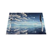 Les sets de table tissés en PVC blanc nuages au-dessus de la mer sont imprimés et peuvent ajouter de la décoration à votre table de salle à manger.