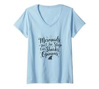Les sirènes ne Perdent Pas Le Sommeil sur Les Opinions des Requins T-Shirt avec Col en V, Femme, Bleu Céleste, M