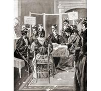 Les suffragettes de femmes de New York travaillent à sécuriser les signatures des pétitions en soutien à leur mouvement. Après une illustration de Benjamin West Clinedinst dans l'édition du 3 mai 1894