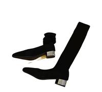 Les Talons Hauts pointés des Femmes sur Les Bottes de Chaussette du Genou en ruine Talon talant Bottes de Chaussettes élastiques élastiques Plates (2,5 UK)