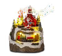 Les-Theresa 13*14CM Village de Noel Miniature avec 8 Musiques de Noël, Maison de Noël Lumineuse avec Train à Filer, Maison de Noël avec Lumière LED, pour Noël, le Nouvel an ou D'autres Fêtes Spéciales