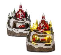 Les-Theresa 13*14CM Village de Noel Miniature avec 8 Musiques de Noël, Maison de Noël Lumineuse avec Train à Filer, Maison de Noël avec Lumière LED, pour Noël, le Nouvel an ou D'autres Fêtes Spéciales