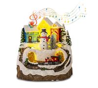 Les-Theresa 13 * 14CM Village de Noel Miniature avec 8 Musiques, Maison de Noël Lumineuse avec Train à Filer, Maison de Noël avec Lumière LED, pour Le Nouvel an ou d'autres Fêtes Spéciales (Blanc)