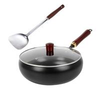 Les-Theresa 28CM Wok en Fonte avec Couvercle, PoêLe en Fonte Sauteuse Induction Poele Wok Induction Couvercle en Verre Fait Tout Tous Feux Sans Revêtement Chimiqu