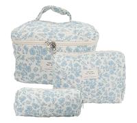 Les-Theresa 3 PièCes Trousse Matelassée, Coquette Trousse de Maquillage en Coton, Trousse Maquillage Femme de Grande Capacité avec Motif Floral (Fond Blanc avec Orchidées)