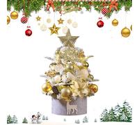 Les-Theresa 45CM Sapin Noël avec Une Guirlande Lumineuse Chaudes, Sapin de Noël avec Plusieurs Décorations de Noël, Arbre de Noël pour Les Décorations de Table, de Porche et de Cheminée (l'or)