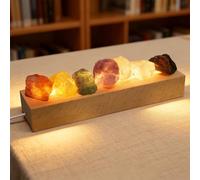 Les-Theresa 7 Couleurs Boule de Cristal Chakra, Lampe Pierre de Sel Multicolore Lampe de Nuit Led Lampe de Table Led, Base en Bois de Qualité Su pour Décoration D'Intérieur et Cadeau, Forme Naturelle