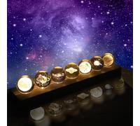Les-Theresa 7 Pièces Boule de Cristal Systeme Solaire 3D, Lampe Boule de Cristal Système Solaire avec Base en Bois Veilleuse Boule de Cristal, USB pour Mère Enfants Petite Amie (Couleur Chaude)