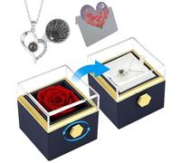 Les-Theresa Boite Rose Eternelle Avec Bijoux, Coffret Cadeau Rose Eternelle, Boite Cadeau Rose Eternelle Avec Collier, Cadeaux Anniversaire Femme Pour Elle La Noël, Fête Des Mères (bleu marine)