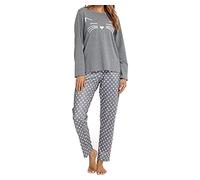 Les-Theresa Ensemble De Pyjama Femme 100% Coton Manches Longues, Pyjama Femme 2 Pieces en Coton, Pyjama Femme Coton Chat Imprimé Gris, M