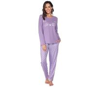 Les-Theresa Ensemble Pyjama en Coton pour Femme - Long - Deux pièces - Manches Raglan - Vêtement de Nuit et Pantalon de Pyjama Long - Automne - Hiver - Combinaison de Loisirs, Lilas, XXL