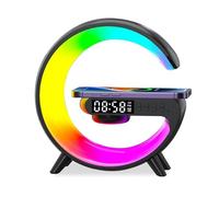 Les-Theresa G Light Wireless Charger Bluetooth Speaker Lamp with Alarm Clock and Atmosphere Light for Home Office Gifts (noir)
