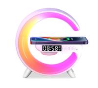 Les-Theresa G Light Wireless Charger Bluetooth Speaker Lamp with Alarm Clock and Atmosphere Light for Home Office Gifts (blanc)