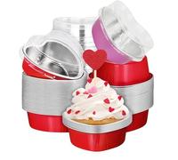 Les-Theresa Lot de 50 Moules à GâTeaux en Aluminium, 100 Ml Moule Coeur Gateau, Ramequin Avec Couvercle pour La Saint-Valentin, Un Mariage, NoëL, Un Anniversaire, I4142