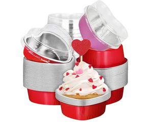 Les-Theresa Moules à Gâteaux Formes de Cœur, 60 Pcs Moule a Gâteau en Aluminium, 100ML Mini Moule a Gateau, Moule Cupcake Coeur avec Couvercle pour Saint-Valentin, Mariage, Noël, Anniversaire