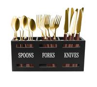 Les-Theresa Organisateur de Couverts Boite, Range Couvert Vertical Bois, 3 Compartiments 25,5 X 8,7 X 11 CM Pot à Ustensiles de Cuisine, pour Argenterie, Fourchette, Cuillère, Spatule (Noir)