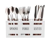 Les-Theresa Pot à Ustensiles de Cuisine, Range Couvert Bois 3 Compartiments, Organisateur de Couverts Vertical, pour Argenterie, Fourchette, Cuillère, Spatule (Noir) 25,5 X 8,7 X 11 cm (Blanc)