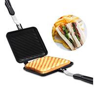 Les-Theresa Sandwich Poêle Petit Déjeuner Double Face Poêle Fond Plat Antiadhésif Sandwich Panini Maker Poêle Motif Grille pour Cuisine Petit Déjeuner