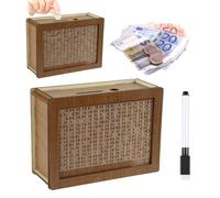 Les-Theresa Tirelire en Bois avec Chiffres, Tirelire Objectif Financier, Tirelire avec Objectif D'épargne Réutilisable avec 1 Stylo Effaçable, pour Adultes Et Enfants, Décoration Intérieure (3000€)