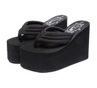 Les tongs des quartiers pour femmes, des sandales de string confortables légères d'été, plates-formes noires non résistantes à l'usure sans glissement pour les vacances, l'hôtel, la plage, la pis