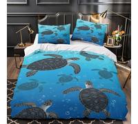 Les tortues marines nagent Housse de Couette 3D Effet Microfibre Hypoallergique Ultra Douce Vie marine sous-marine Parure de Lit Fermeture Éclair Douce Respirante for Filles Ado Single（135x200cm）