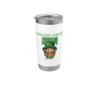 Les trèfles à quatre feuilles font sourire ce leprechaun jour de la Saint-Patrick Gobelet isotherme en acier inoxydable double paroi