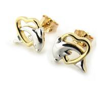 Les Trésors De Lily [N0023] - Boucles Plaqué Or Dauphins d'Amour 2 tons