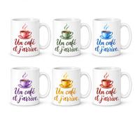 Les trésors d'érable Lot de 6 Mugs Un Café et J'arrive en Céramique 330 ml - Le Café Ne Réveille Pas - Idée Cadeau Original Famille, Passe au Lave-Vaisselle et au Micro-Ondes, Imprimé en France