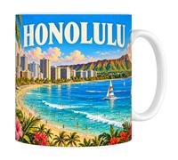 Les trésors d'érable Mug Honolulu - La Baie de Waikiki - Céramique 330 ml