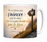 Les trésors d'érable Mug Romains 12:21 - Triompher du Mal par le Bien - Tasse Céramique Blanche 330 ml - Cadeau Anniversaire, Noël - Imprimé en France - EveryMug