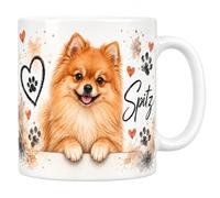 Les trésors d'érable Mug Spitz Aquarelle Céramique 330 ml | Le Chien au Museau Pointu, Idée Cadeau Original Homme Femme, Impression Sublimation Haute Définition, Imprimé en France