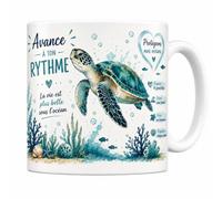 Les trésors d'érable Mug Tortue de Mer - Sage Voyageuse des Océans - Tasse Céramique Blanche 330 ml - Cadeau Anniversaire, Noël - Imprimé en France - EveryMug