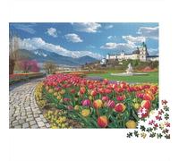 Les Tulipes sous Le château Picture Puzzle 1000 Pieces Jigsaw Puzzles Le Paysage for Adults Cadeau De Fête Décoration D’intérieur 38x26cm/1000pcs