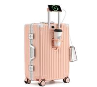 Les Ultey Valise De Voyage Roulette Suitcase Cabine Taille Moyenne Sans Fermeture Éclair Avec Porte-Gobelet, Support Pour Téléphone Portable Et Port De Charge USB, Rose, 20in