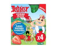 LES VERGERS DE CHATEAUBOURG Compote Pomme et Fraise Astérix Sans Sucres Ajoutés - 4 pots de 90g - Purées de fruits françaises - Format pratique et gourmand - Lot de 4