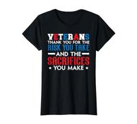Les vétérans Vous remercient pour Les Sacrifices Que Vous Faites - États-Unis - Amérique T-Shirt Graphique avec Valeur, Femme, Noir, XS