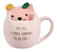 Les Vilaines Filles 40-VF-026 Coffret Mug et Chaussettes J'me fous du prince charmant J'ai un chat Rose Céramique et polyester D13,8 x H9 cm et pointure 35-38