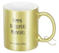 Les Vilaines Filles 40-VF-063 Mug Femme de super pouvoirs Doré à paillettes Céramique D12 x H9,5 cm
