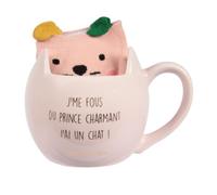 Les Vilaines Filles LA CHAISE LONGUE - Coffret Mug et Chaussettes Chat - Compagnie Féline - Céramique Grès, Polyester - Vaisselle, Bol, Mug et Tasse - 13.5 x 9.5 x 9.8 cm - Poids 330 g - Rose