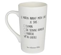 Les Vilaines Filles LA Chaise Longue - Mug Haut Ta Gueule - Céramique New Bone China - Idéal pour Café XXL et Moments Humoristiques - Taille 8.5 x 13 x 14 cm - 434 g - Blanc Noir