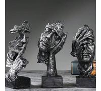Les visages silencieux des gens sont des pièces d'art abstrait en résine dorée pour la décoration de la maison, composées de 3 articles. argent,cuivreABS