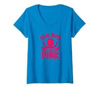 Les Vrais garçons Portent du Rose T-Shirt avec Col en V, Femme, Saphir, XXL