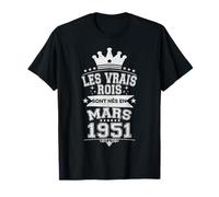 Les Vrais Rois sont Nés en Mars 1951-75 Anniversaire T-Shirt