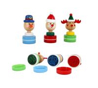 LES ZAMIS EN BOIS-Tampon encreur avec personnage de Noël modèles assortis diamètre 3,3 x H 7 cm