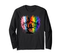 Lesbian Girls Kissing on Tree Branch Rainbow Silhouette Manche Longue