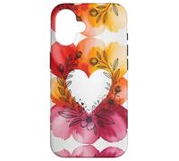 Lesbian Pride Colors Watercolor Floral Heart Flowers Whimsy Coque pour iPhone 16