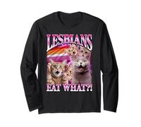 Lesbians Eat What?! Funny Cat Gay Pride LGBTQ Jeu de Mots Manche Longue