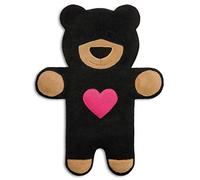LESCHI Coussin chauffant - Bouillotte micro-ondes 4 compartiments - Animal : l’ourson teddy noir avec cœur - Bouillotte graines de blé bio souple - Idéal pour se réchauffer en hiver et le ventre